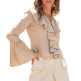 Pleated Ruffle Detail Blouse - Khaki