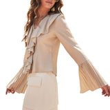 Pleated Ruffle Detail Blouse - Khaki