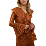 Pleated Ruffle Detail Blouse - Rust