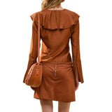 Pleated Ruffle Detail Blouse - Rust