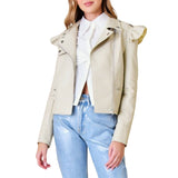 Pleather Ruffle Moto Jacket