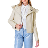 Pleather Ruffle Moto Jacket