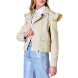 Pleather Ruffle Moto Jacket