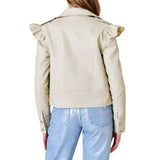 Pleather Ruffle Moto Jacket
