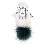 Plush Slippers - Ivory + Forest Green Pom Pom