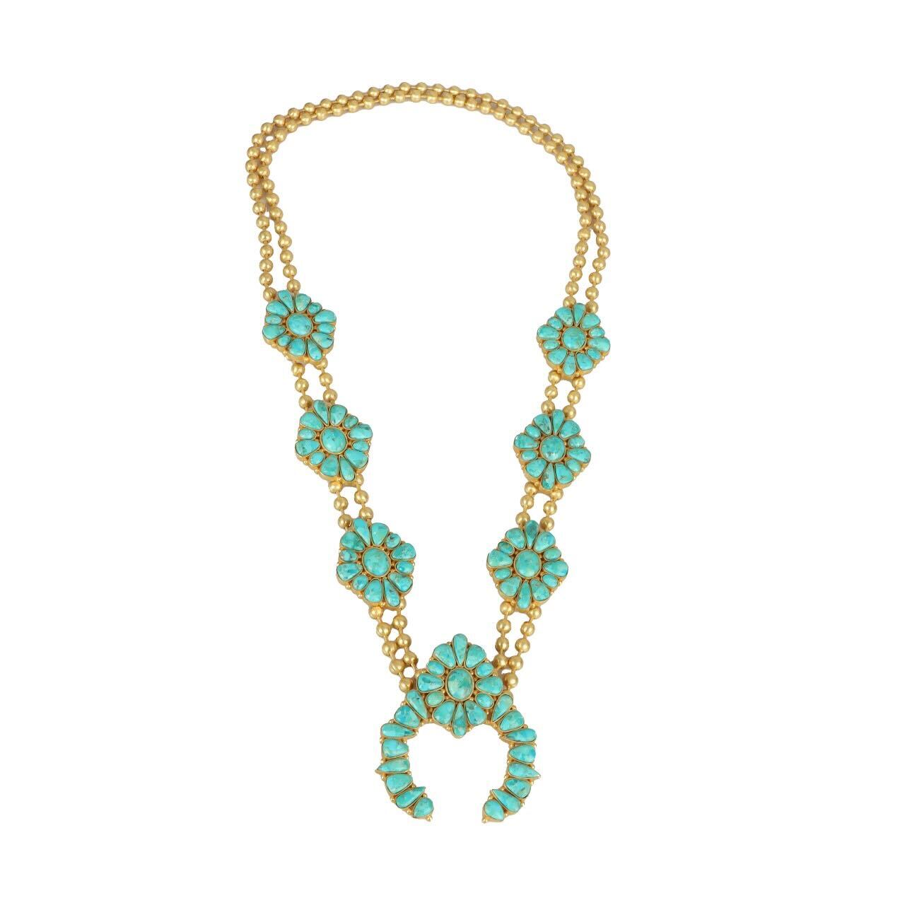 Prairie Squash Blossom Necklace - Turquoise & Gold