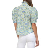 Puff Sleeve Ruffle Neck Button Down Top