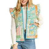 Quilted Print Ruffle Armhole Vest