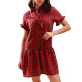 Red Checkered Plaid Christmas Holiday Mini Dress
