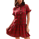 Red Checkered Plaid Christmas Holiday Mini Dress