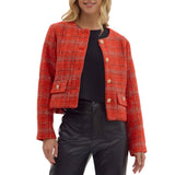 Red Plaid Tweed Cropped Jacket