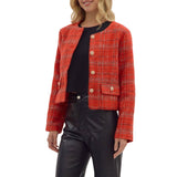 Red Plaid Tweed Cropped Jacket