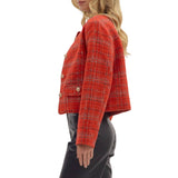 Red Plaid Tweed Cropped Jacket