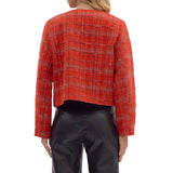 Red Plaid Tweed Cropped Jacket