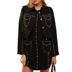 Round Neck Long Sleeve Studded Detailed Jacket