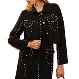 Round Neck Long Sleeve Studded Detailed Jacket