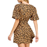 Ruched Puff Sleeve Leopard Voile Dress
