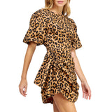Ruched Puff Sleeve Leopard Voile Dress