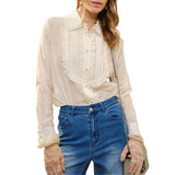 Ruffle Pleated Pearl Button Blouse