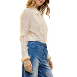 Ruffle Pleated Pearl Button Blouse