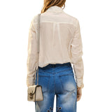 Ruffle Pleated Pearl Button Blouse