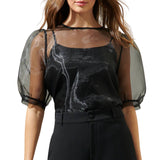 Sabrina Organza Bow Puff Sleeve Top