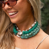 Pebble Beach Beaded Necklace - Blue Turquoise