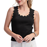 Scallop Wave Shape Scoop Neck Sleeveless Everyday Knit - Black