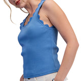 Scallop Wave Shape Scoop Neck Sleeveless Everyday Knit - Blue