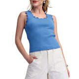 Scallop Wave Shape Scoop Neck Sleeveless Everyday Knit - Blue