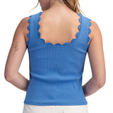 Scallop Wave Shape Scoop Neck Sleeveless Everyday Knit - Blue