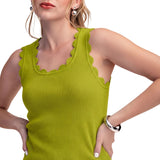 Scallop Wave Shape Scoop Neck Sleeveless Everyday Knit - Lime