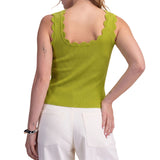 Scallop Wave Shape Scoop Neck Sleeveless Everyday Knit - Lime