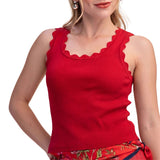 Scallop Wave Shape Scoop Neck Sleeveless Everyday Knit - Red