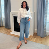 Eyelet Collar Button Down Top