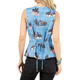 Serena Denim Western Print Woven Vest