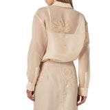 Sheer Beaded Long Sleeve Shirt