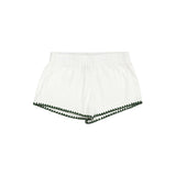 Short Bamboo PJ Set - White + Forest Green Whip Stitch
