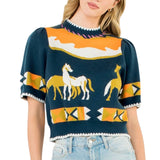 Short Sleeve Horse Detail Top