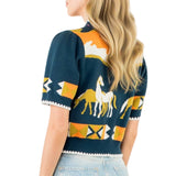 Short Sleeve Horse Detail Top