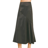 Silky Block Detailed Midi Skirt - Black