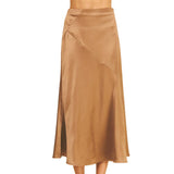 Silky Block Detailed Midi Skirt - Camel