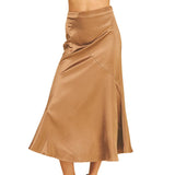 Silky Block Detailed Midi Skirt - Camel