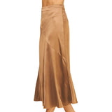 Silky Block Detailed Midi Skirt - Camel