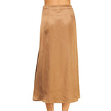Silky Block Detailed Midi Skirt - Camel