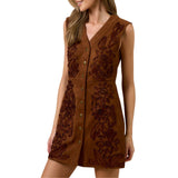 Sleeveless Button-Down Suede Dress