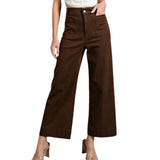 Soft Washed Wide Leg Pants - Brown