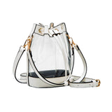 Solid Faux Leather Transparent Bucket Bag - White