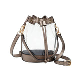Solid Faux Leather Transparent Bucket Bag - Bronze