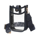 Solid Faux Leather Transparent Crossbody Bag - Black